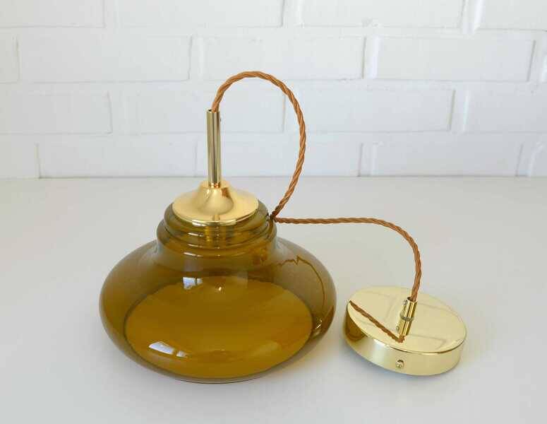 Hand-blown amber glass pendant light: MCM retro bar golden hanging lamp