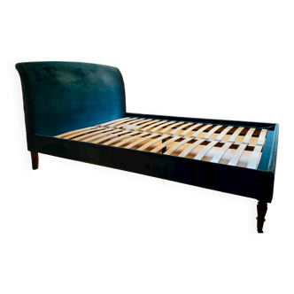 Turquoise velvet bed frame with box spring