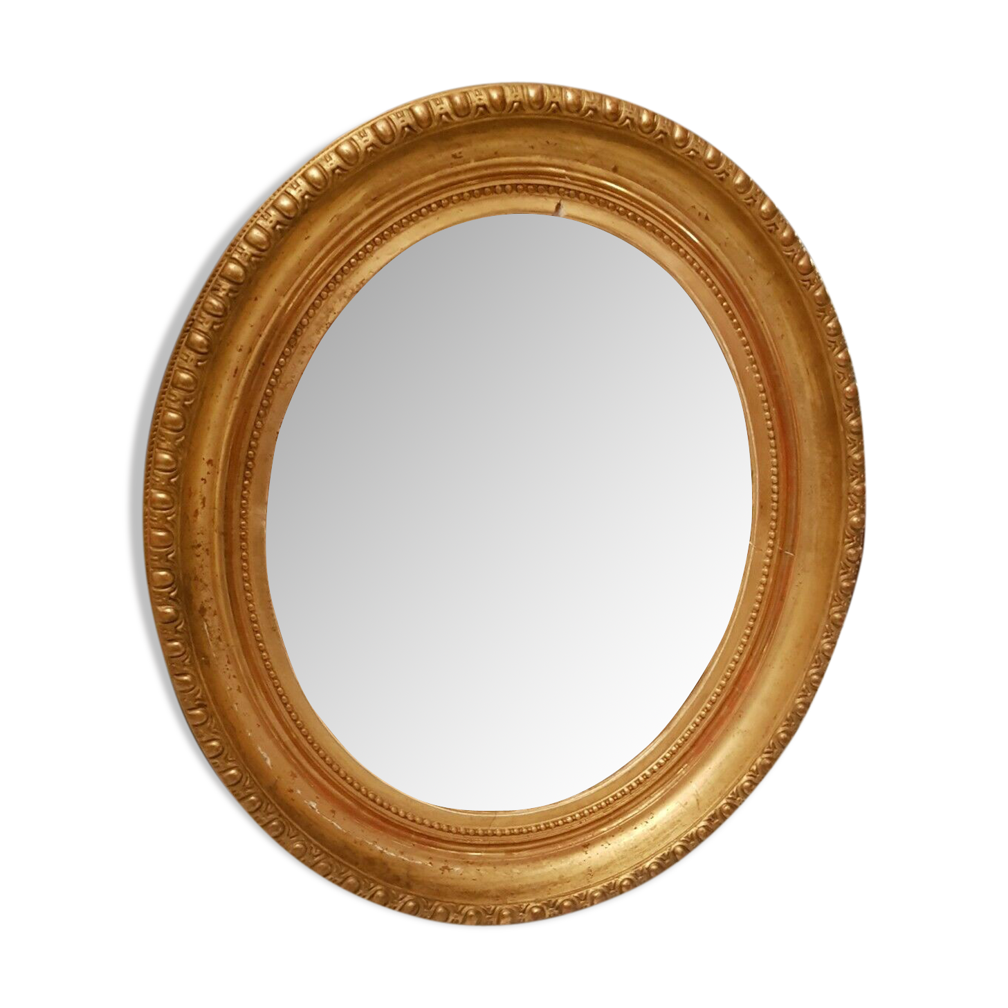 Old oval mirror gilded wood with gold leaf Napoleon III 60x51cm