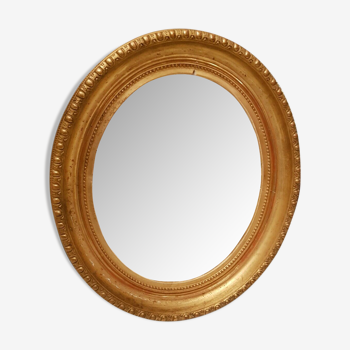 Miroir ovale ancien bois doré à la feuille d'or Napoléon III 60x51cm