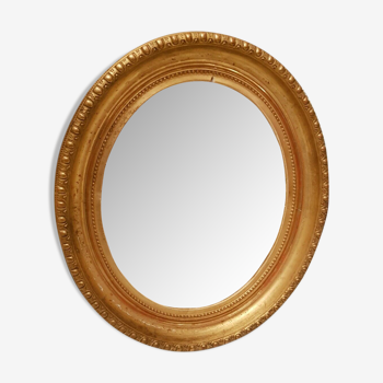 Old oval mirror gilded wood with gold leaf Napoleon III 60x51cm