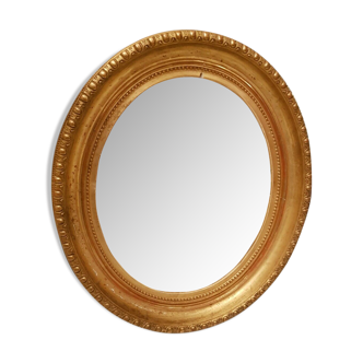 Old oval mirror gilded wood with gold leaf Napoleon III 60x51cm