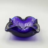 Murano ashtray blue glass silver inclusions