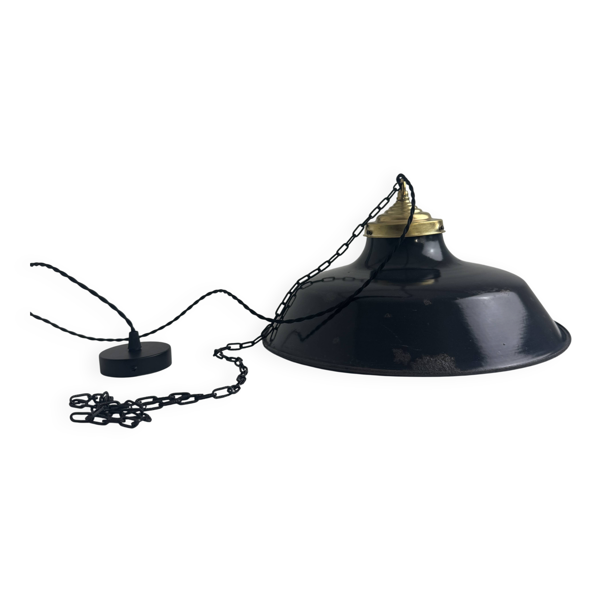 Old enamelled industrial workshop suspension 40 cm