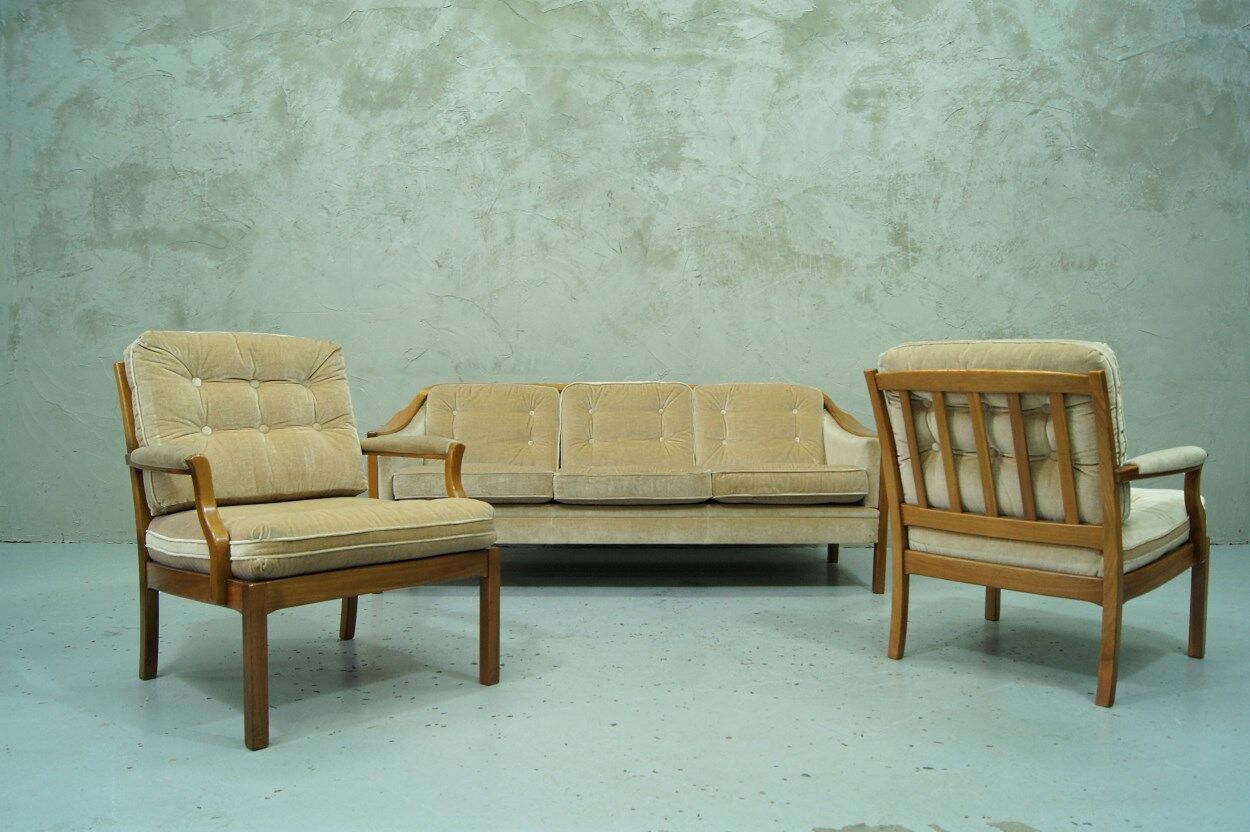 Scandinavian teak & velvet living room set, 1960s