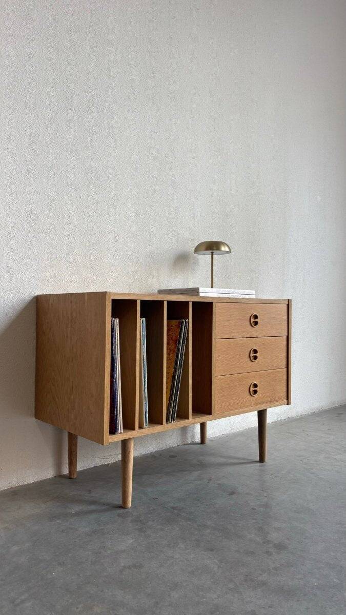 Vintage sideboard vinyl compartment in oak