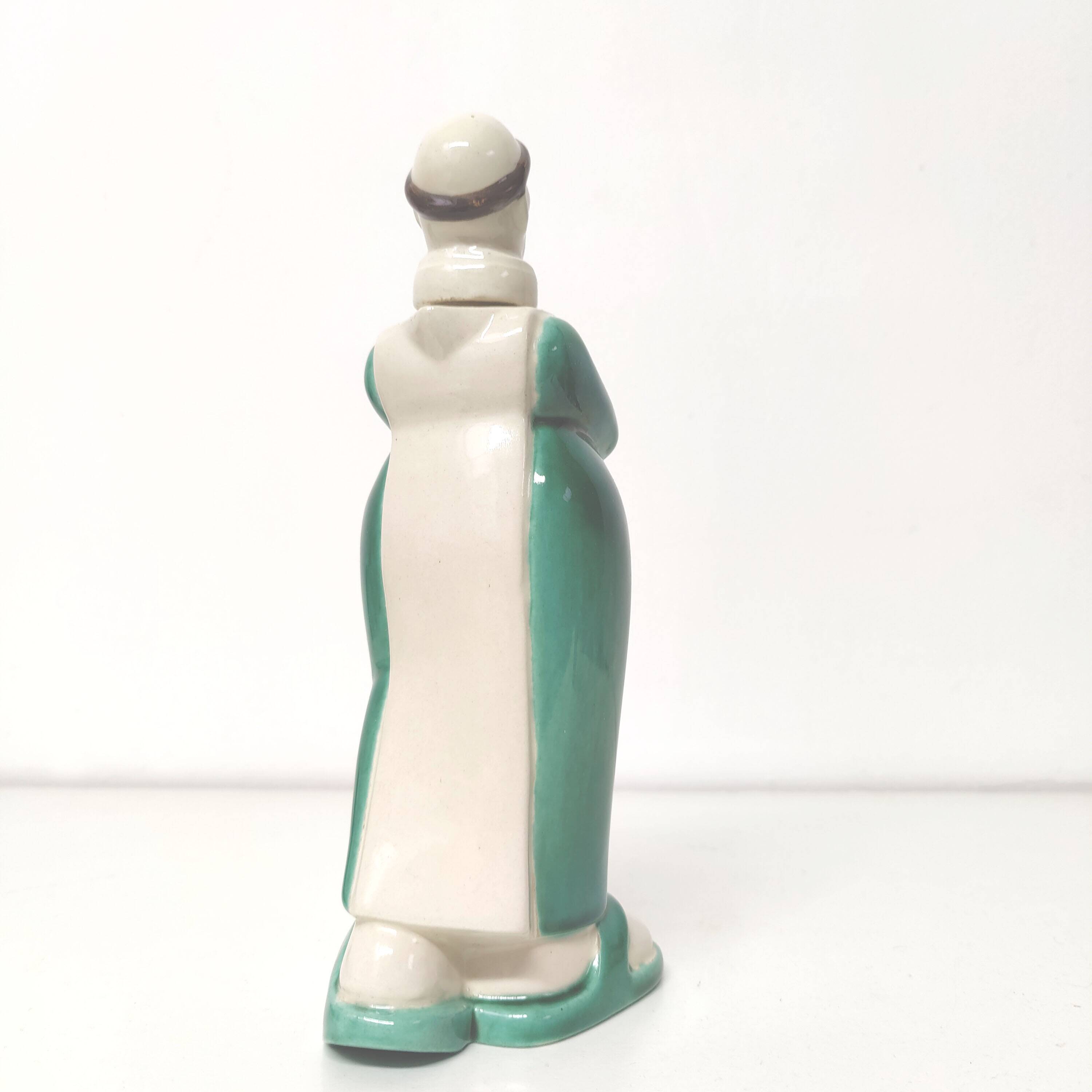 Monk earthenware liqueur bottle Franor Royale 1940s