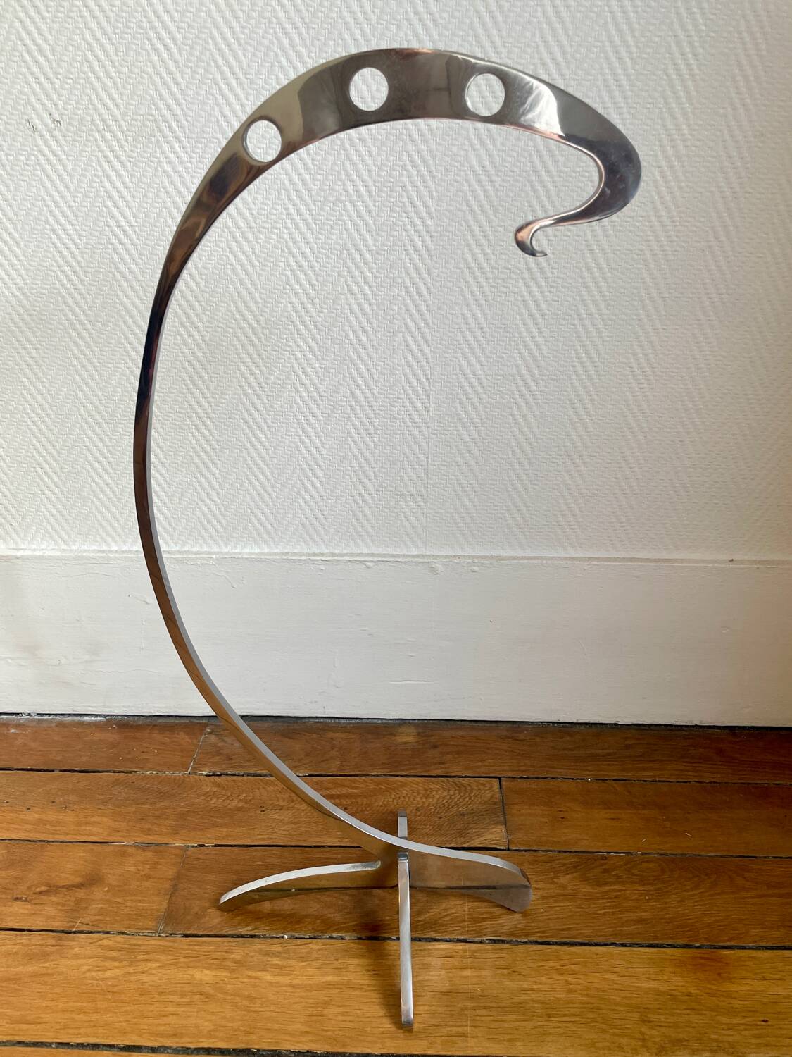 Jaques Charles polished stainless steel fireplace set for Jean-Paul Créations France 1970