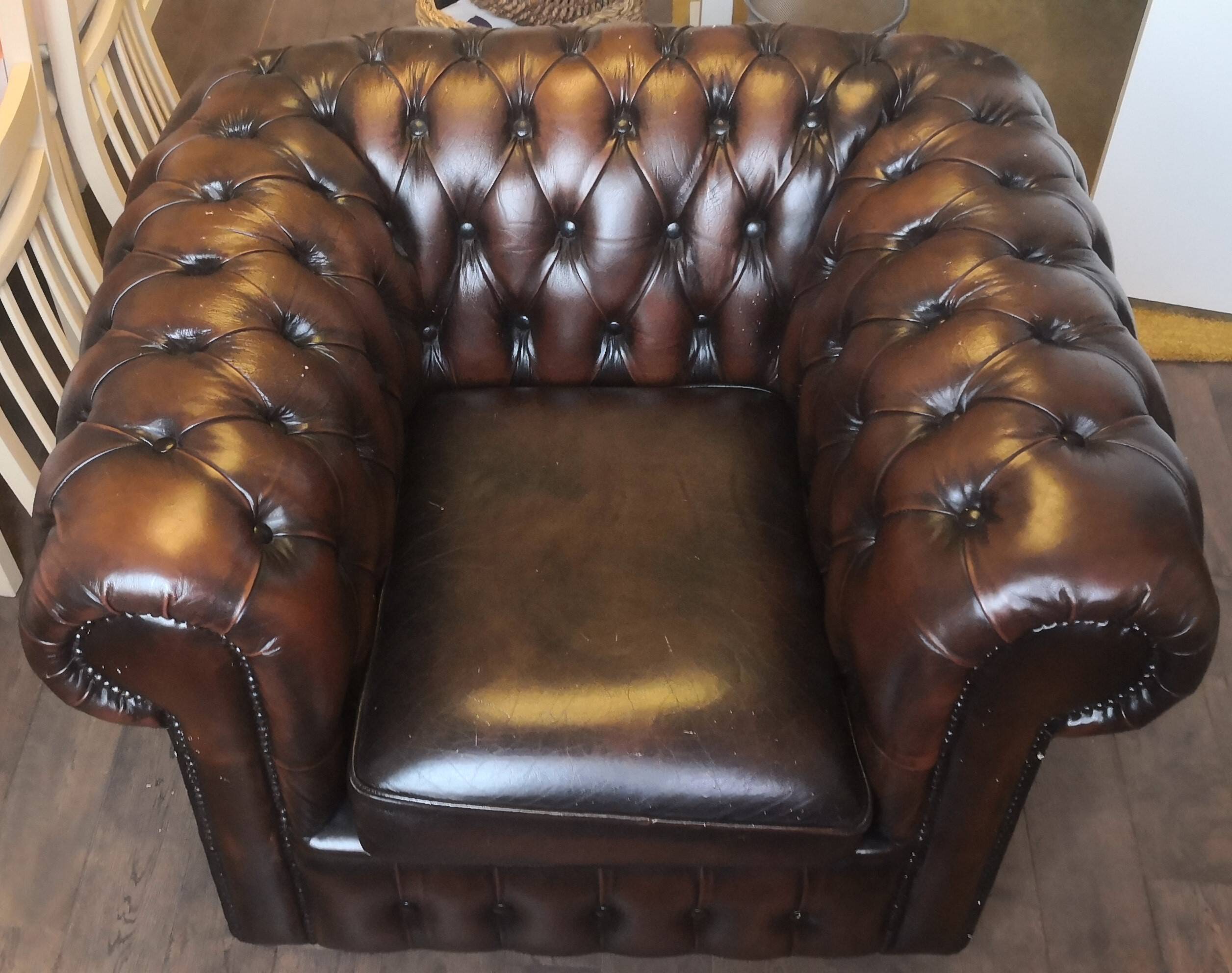 Vintage Brown Leather Chesterfield Tufted Armchair