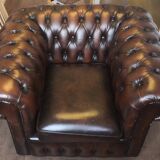 Vintage Brown Leather Chesterfield Tufted Armchair