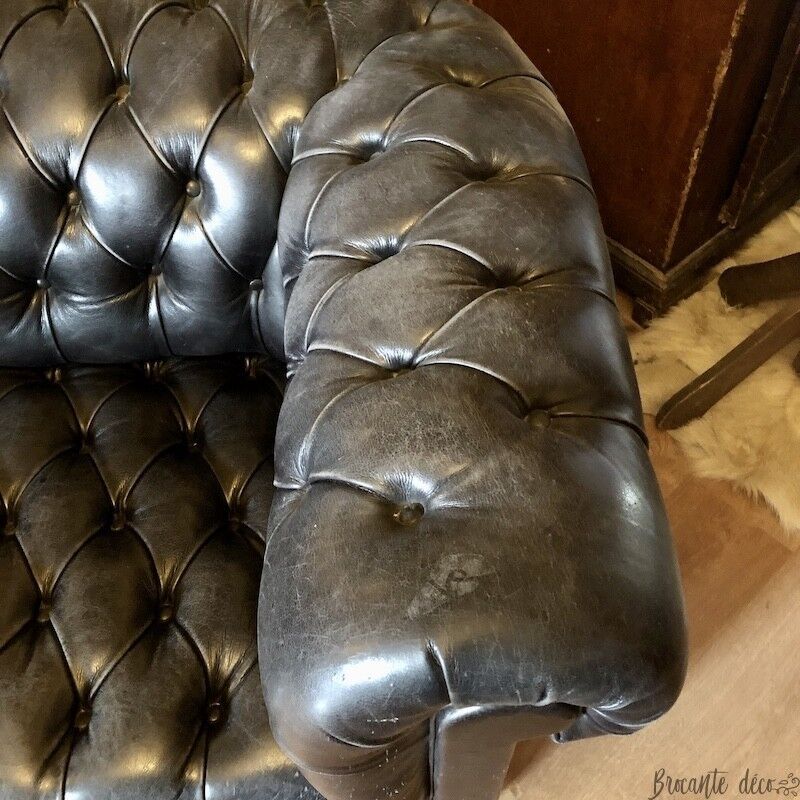 Chesterfield sofa in genuine black leather 3 seats