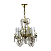Lustre cage 6 lumières en bronze et cristal