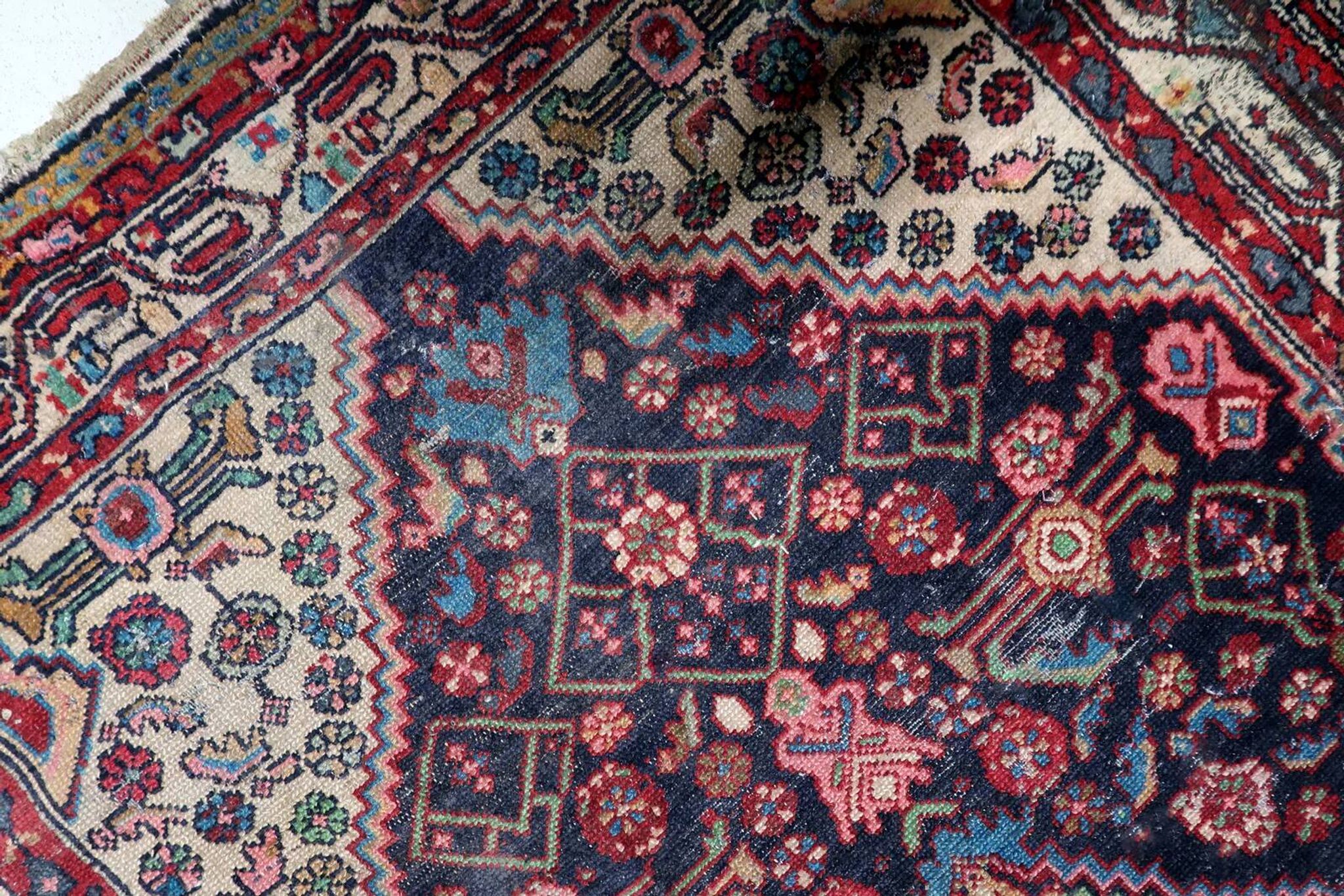 Antique Persian Hamadan handmade rug 3.8' x 6.7' 1920s - 1C1215