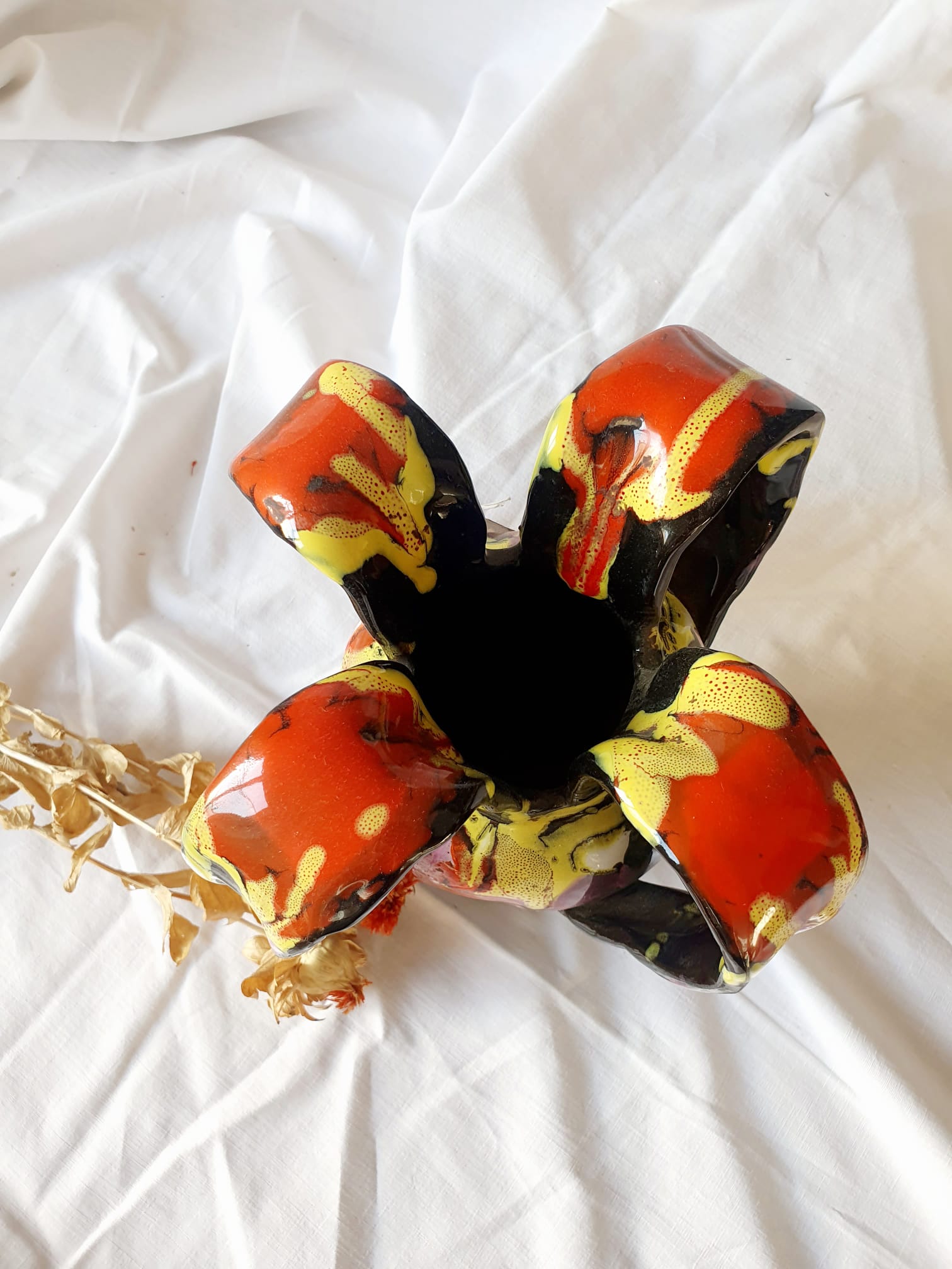 Multicolored flamed ceramic vase Vallauris