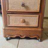 Walnut and burlap bedside table, 1900