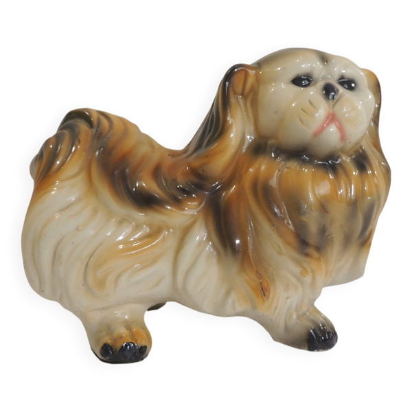 Chien Pékinois en céramique vintage années 1970, figurine décorative, statu