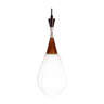 Scandinavian suspension lamp in opaline glass and teak