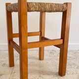 Pair of vintage wooden and straw stools