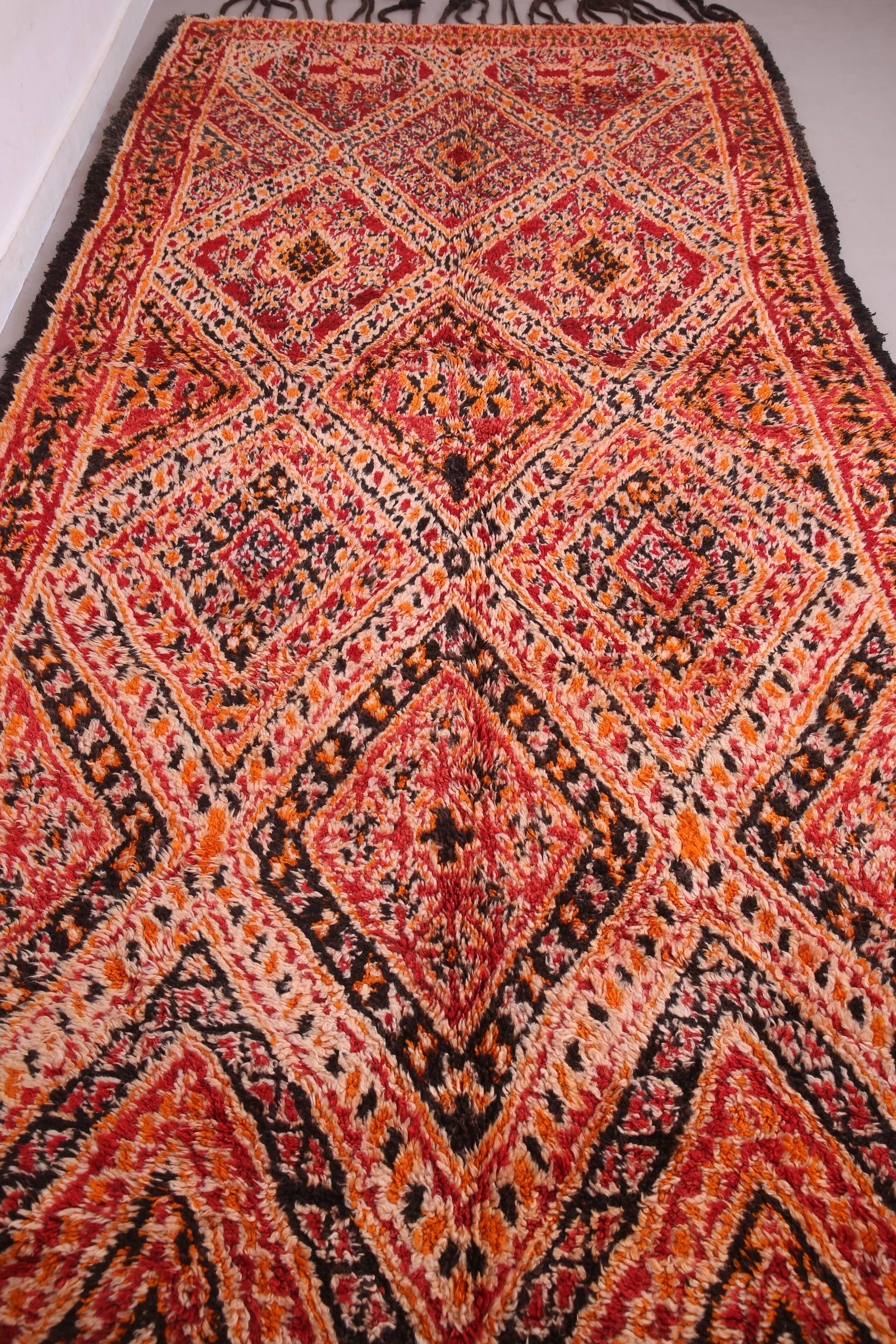 Grand tapis marocain fait main vintage 204 x 427 cm - Tapis en laine berbère rare