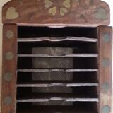 Small wooden shelf decorated brass to store audio cassettes "K7"