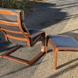Ikea Vintage "Poang" Leather Relaxation Lounge Chair Brown