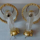Pair of old electric plastic sheet sconces and vintage lampshades