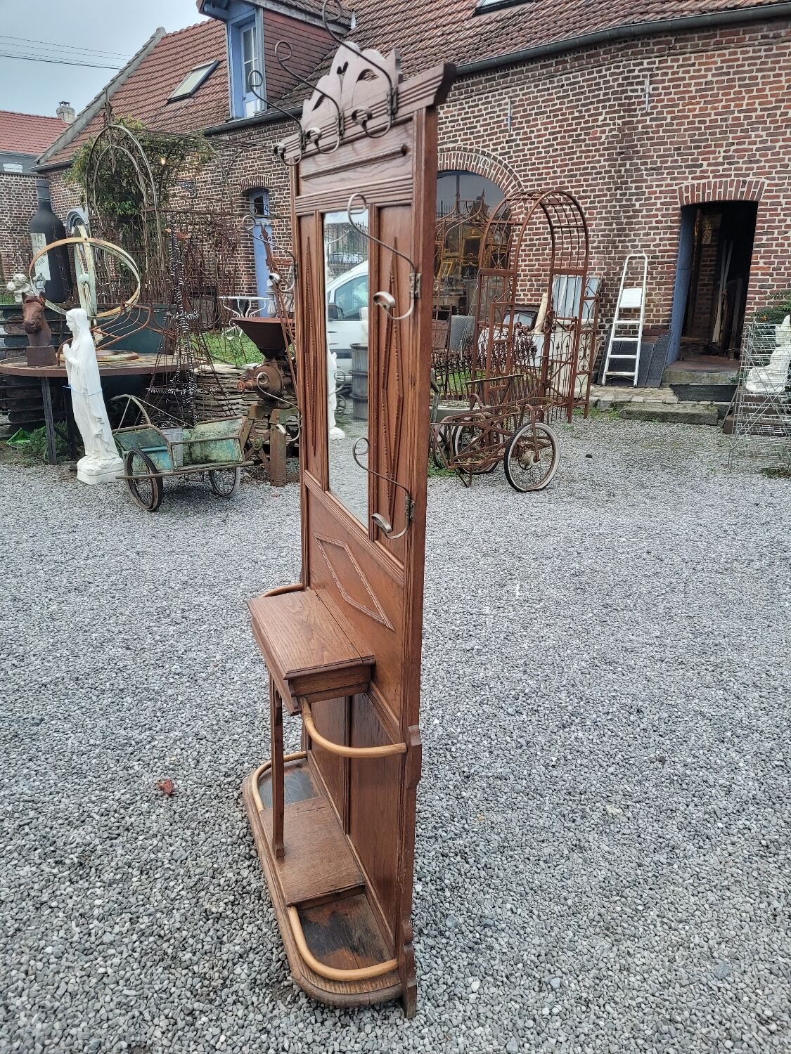 Old oak cloakroom or coat rack