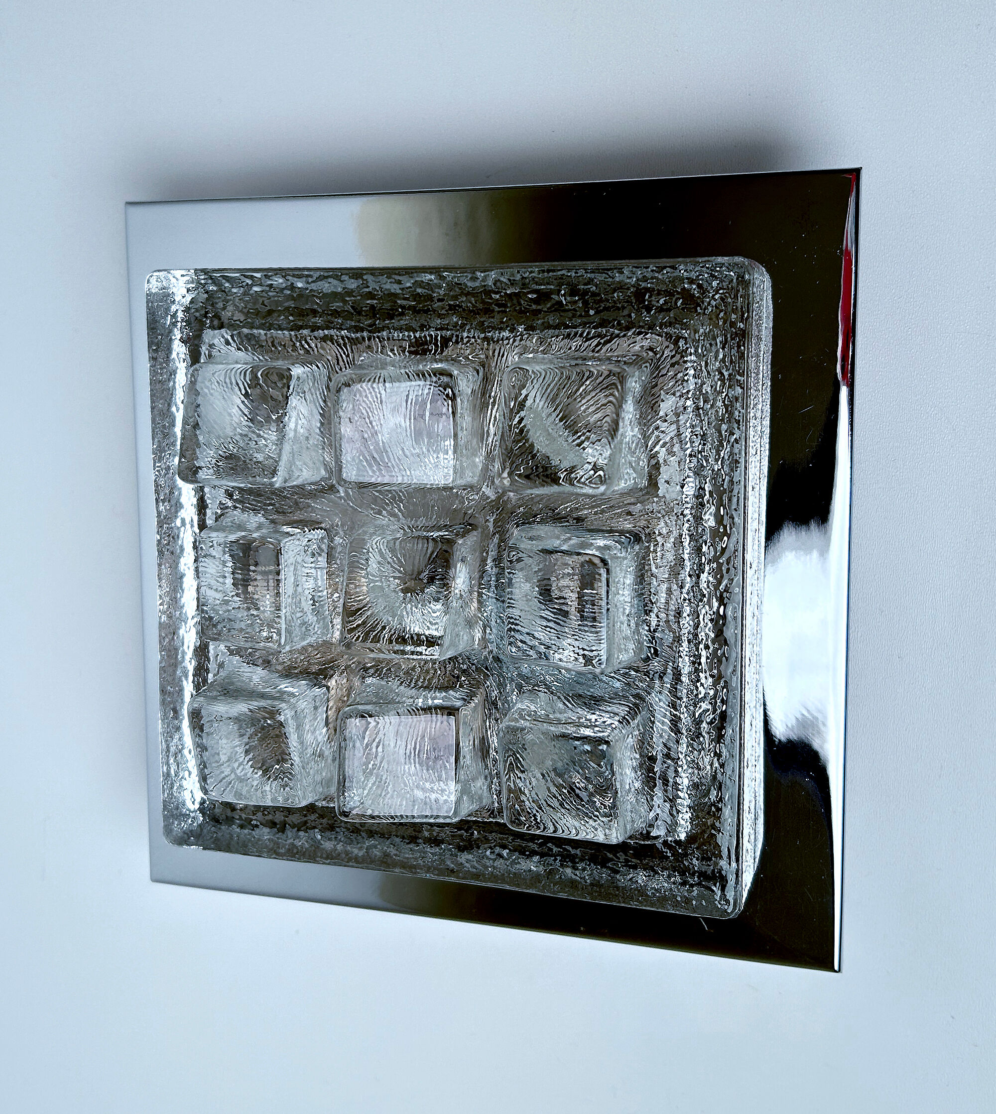 Sculptural Wall Lamp Vintage 60s, Glass and Chrome