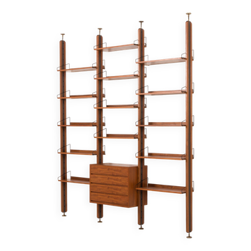 Bibliothèque en teck de style italien des années 1960, allant du sol au plafond, ou un paravent.