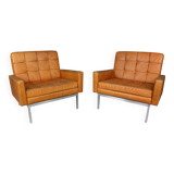 Set of two cognac leather Florence Knoll lounge chairs model 65a