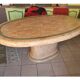 Ovoid table in pink and green travertine, circa 1975