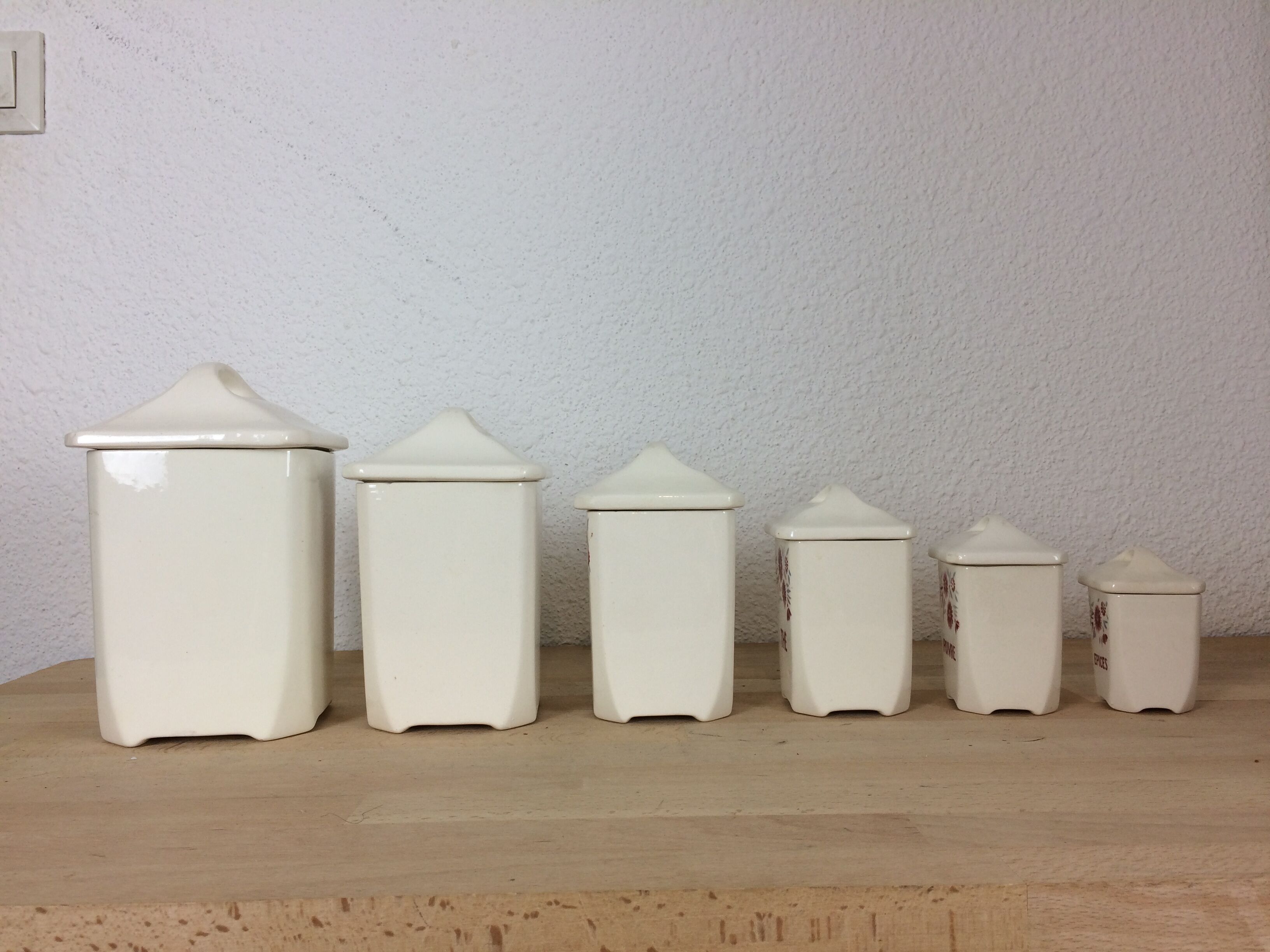 Set of 6 Old Ceramic Spice Pots Badonviller