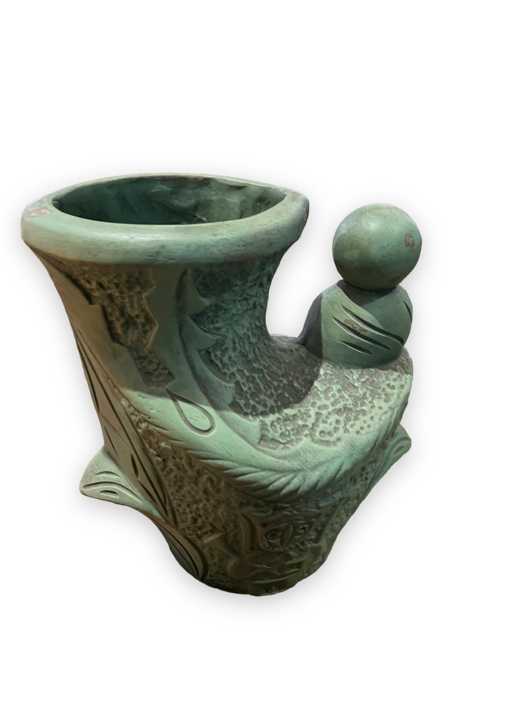 Ethnic anthropomorphic vase in patinated terracotta