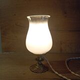 Art deco accent lamp with white opaline bronze base