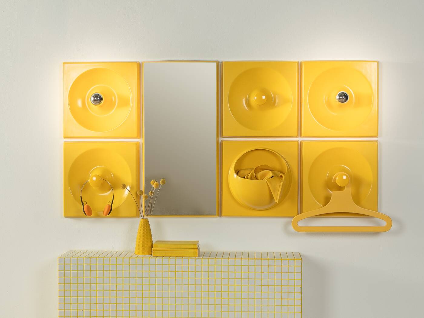 Eight-piece Space Age QUADRO coat rack set by Jürgen Lange for Schönbuch, 1970s