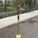 Vintage Italian design gold halogen floor lamp with double spotlight dome.