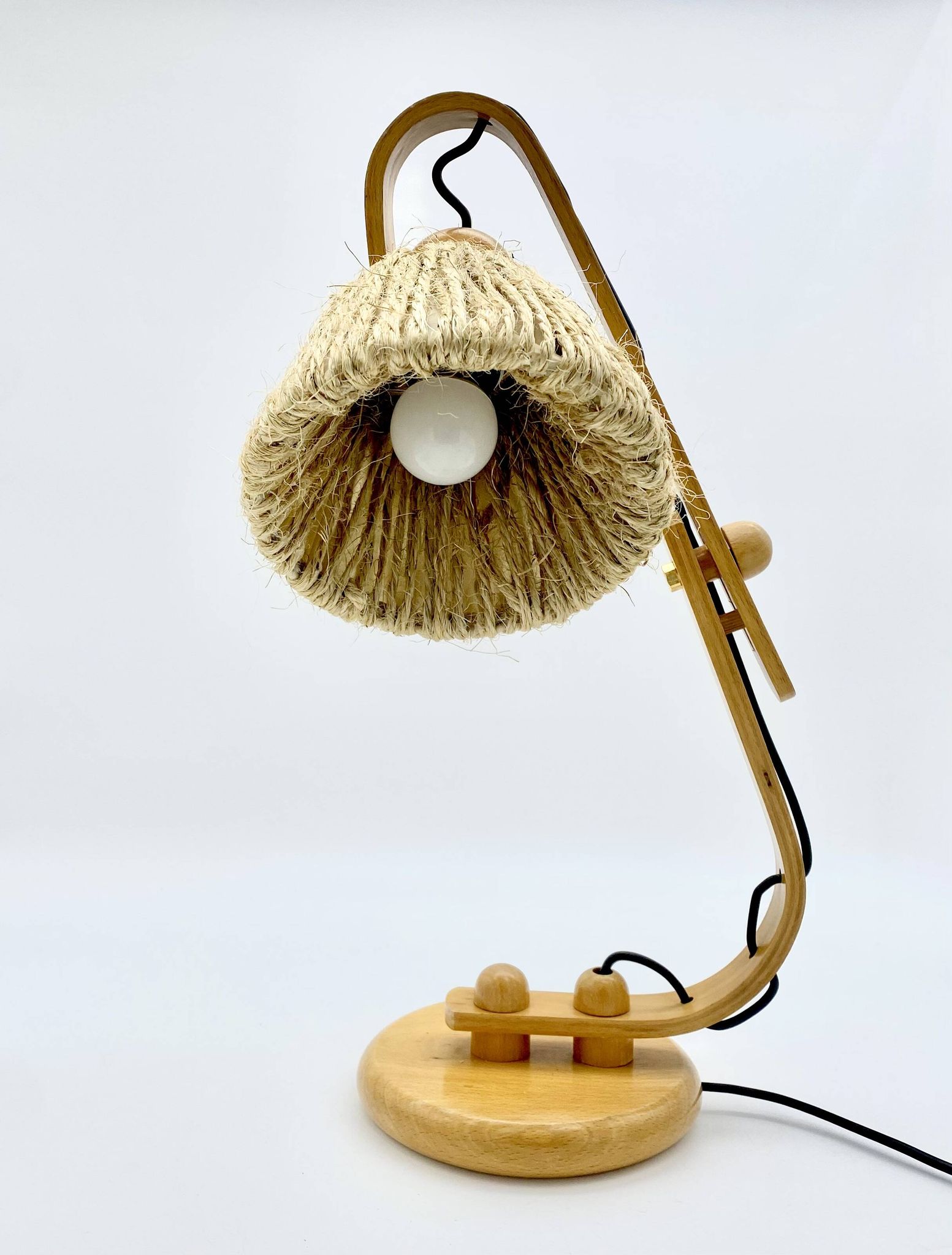 Articulated lamp in wood and rope, 1970s