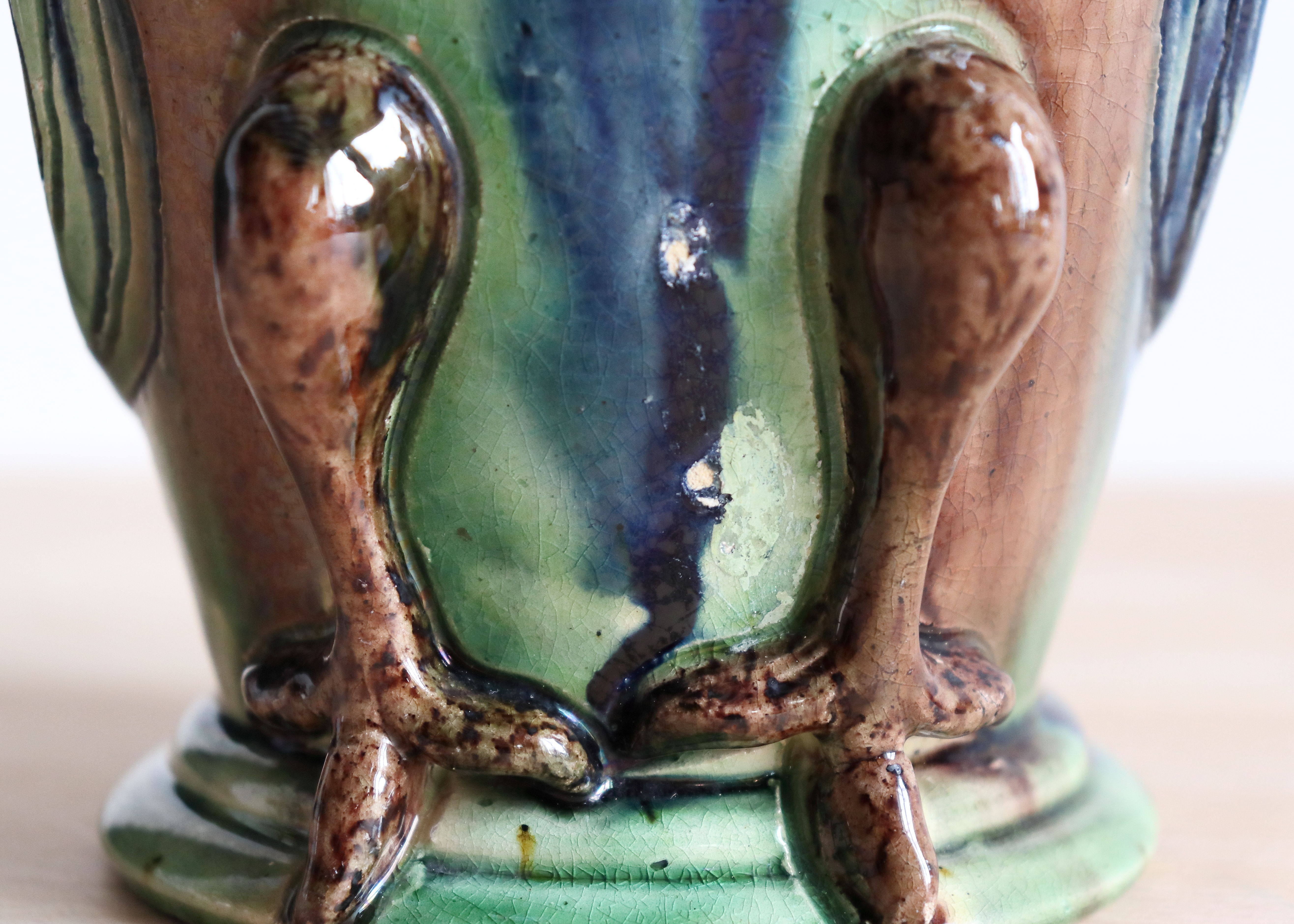Zoomorphic ceramic owl vase in Flanders earth, Torhout Belgium, Art Nouveau period