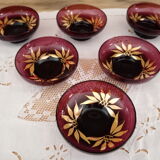 12-piece vintage espresso set for 6 people in wine-colored glass and gold trim