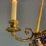 Porcelain lustre, three arms of light in bronze and golden copper, 19th century