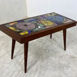 Mid-Century Modern Asymmetrical Glass Mosaic and Teak Side Table, 1950s
