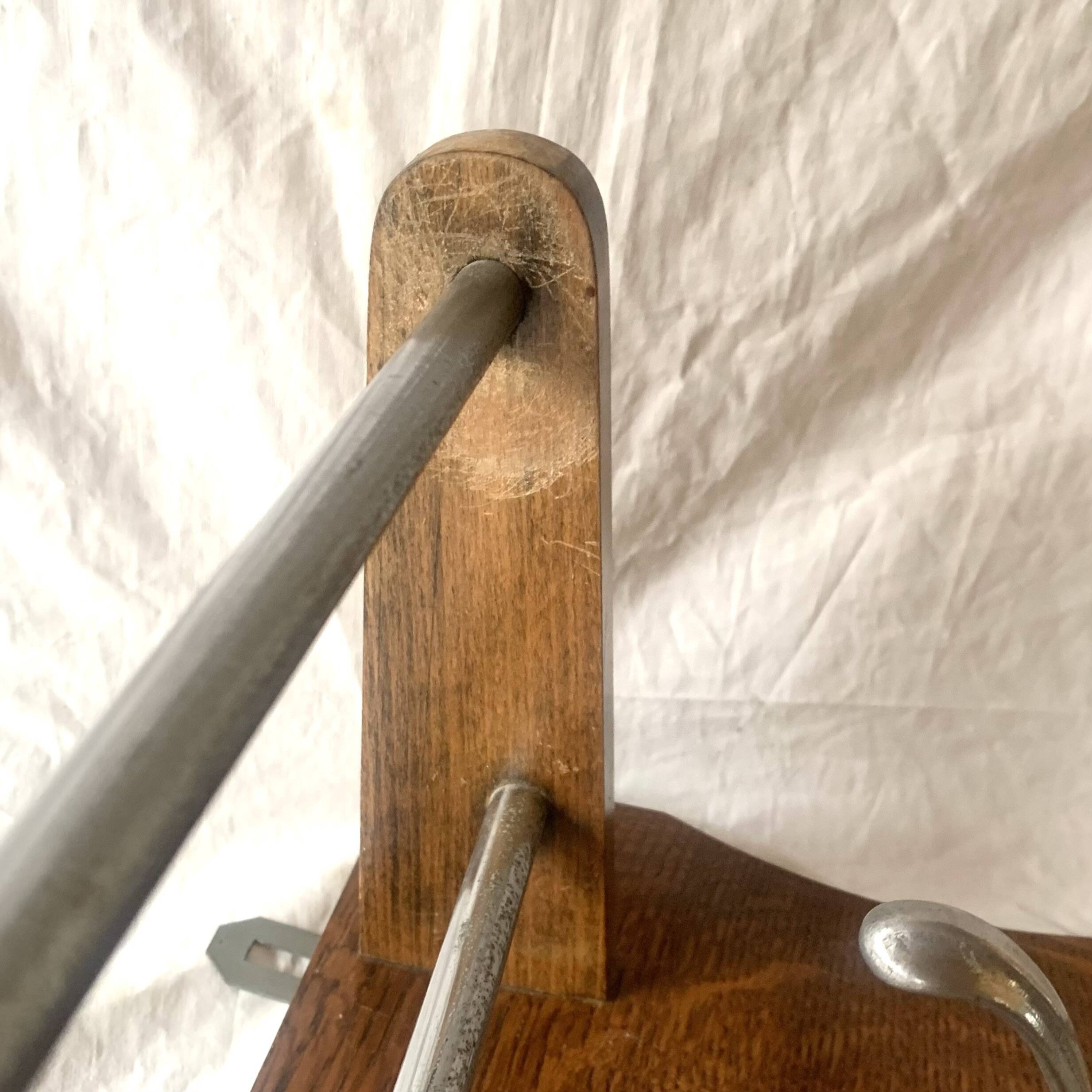 Large Art Deco wooden wall coat rack with mirror and hat rack