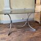 Living room table in smoked glass and vintage metal