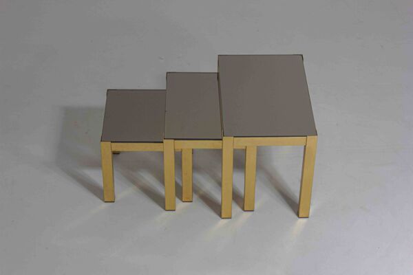 3 tables gigognes Régence en laiton, Belgique années 80