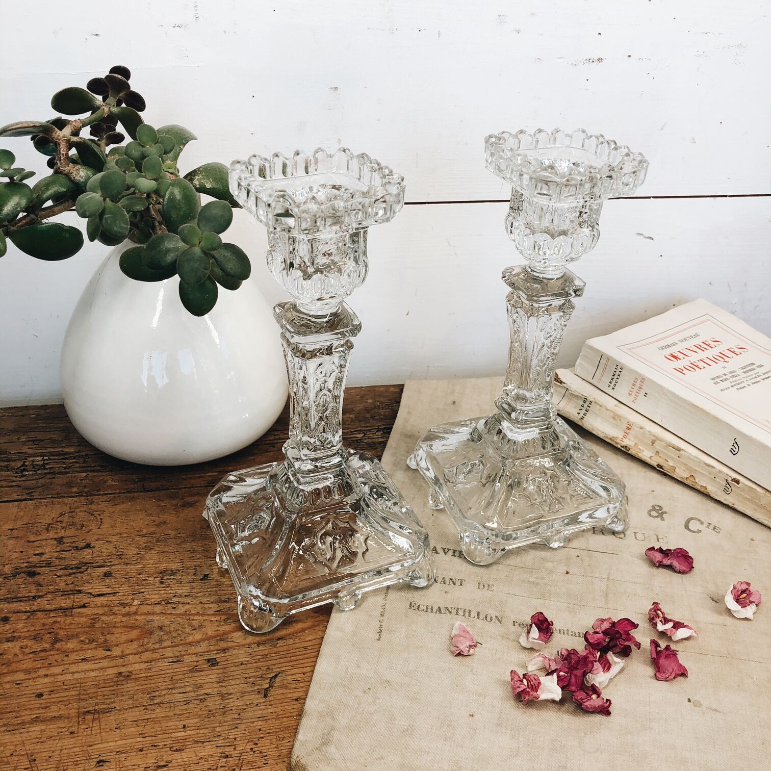 Duo de bougeoirs en verre