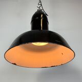 Industrial Black Enamel Factory Lamp with Cast Iron Top, 1930s