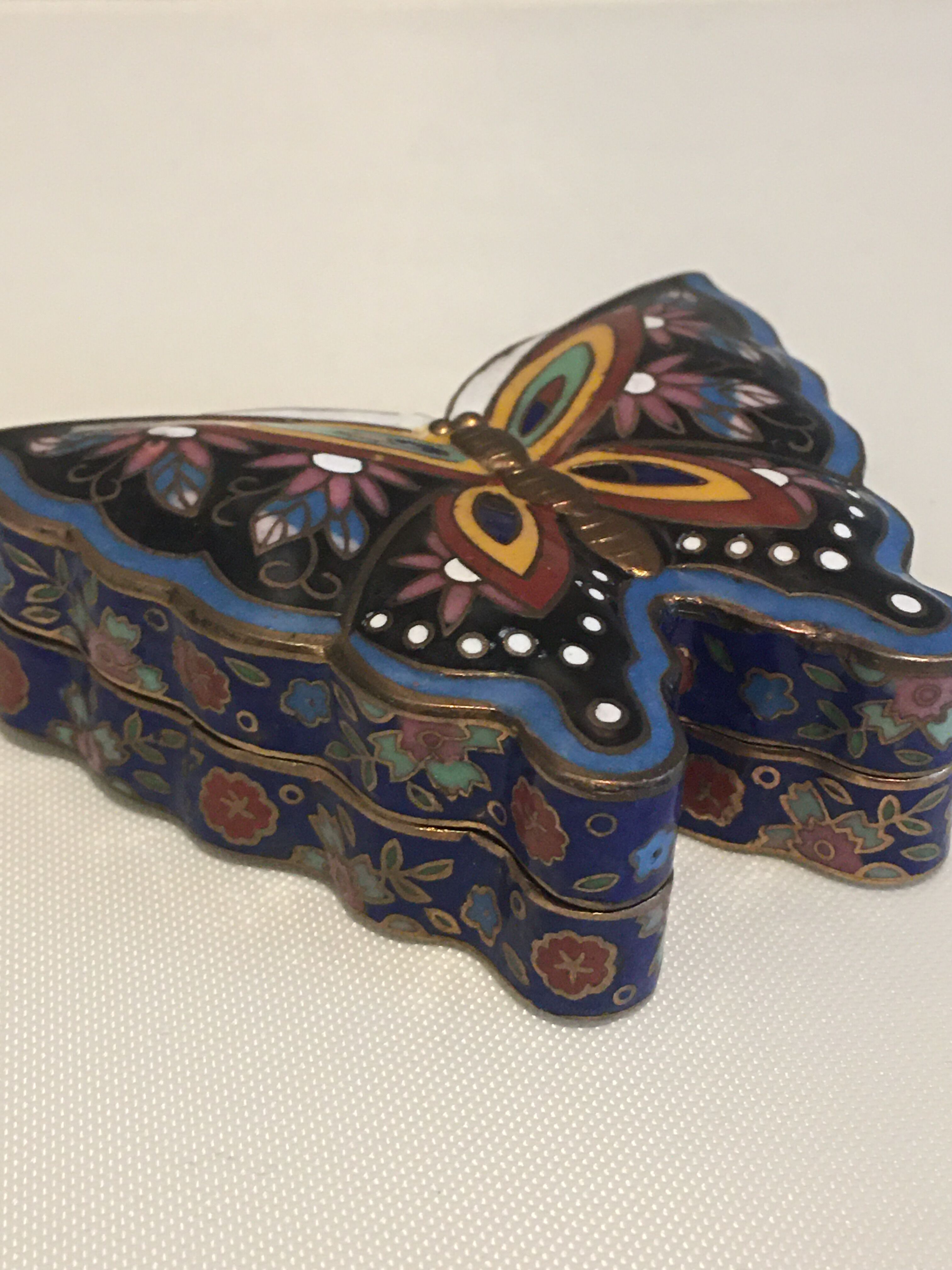 Enamelled brass butterfly box
