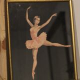 Two ballerinas, silhouettes of dancers, collages vintage under gold frame