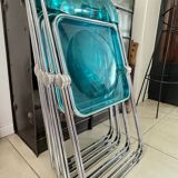 Set of 4 Castelli blue Plia folding chairs