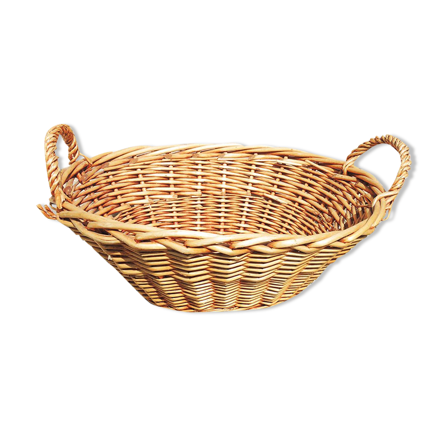 Old oval wicker linen basket, light rattan